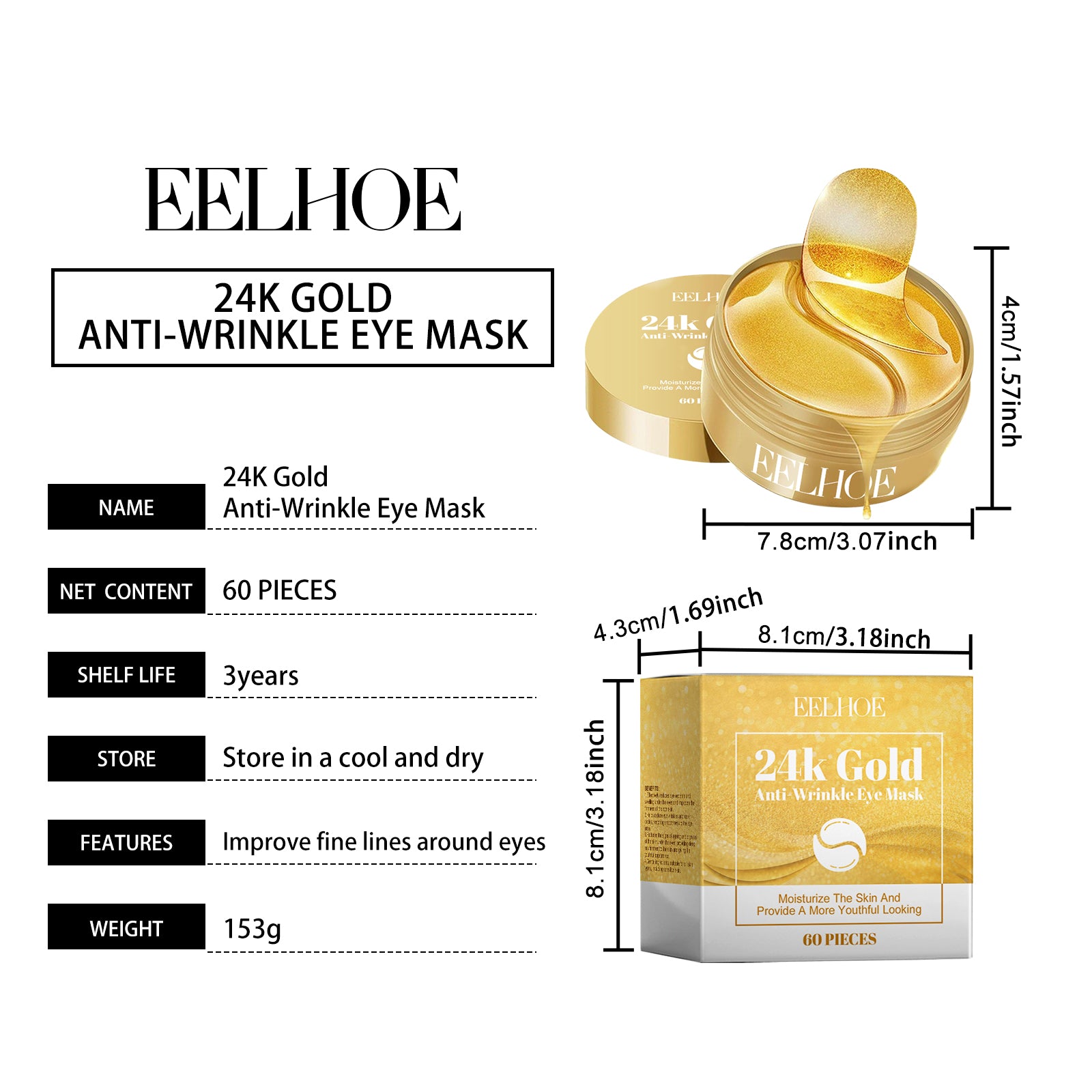 24K Golden Eye Mask 60pcs 1 Box