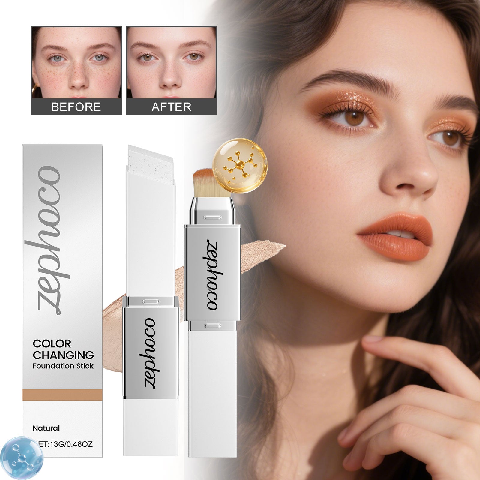Two In One Color Changing Foundation Make-up Stick -natural Color-13g 1 Box