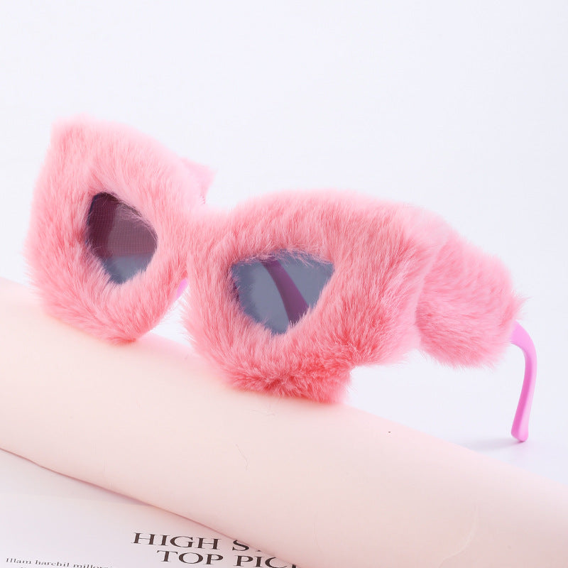 The Same Plush Winter Sunglasses For Girls, Fashionable Cat-Eye Sunglasses For Women, European And American Cross-Border Douyin Sunglasses