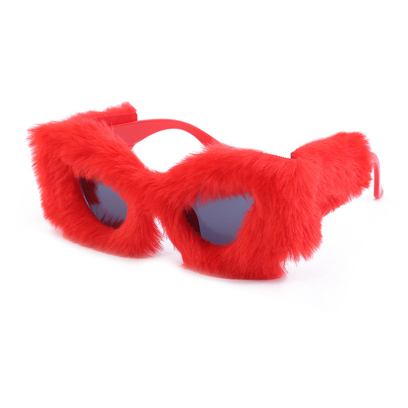 The Same Plush Winter Sunglasses For Girls, Fashionable Cat-Eye Sunglasses For Women, European And American Cross-Border Douyin Sunglasses