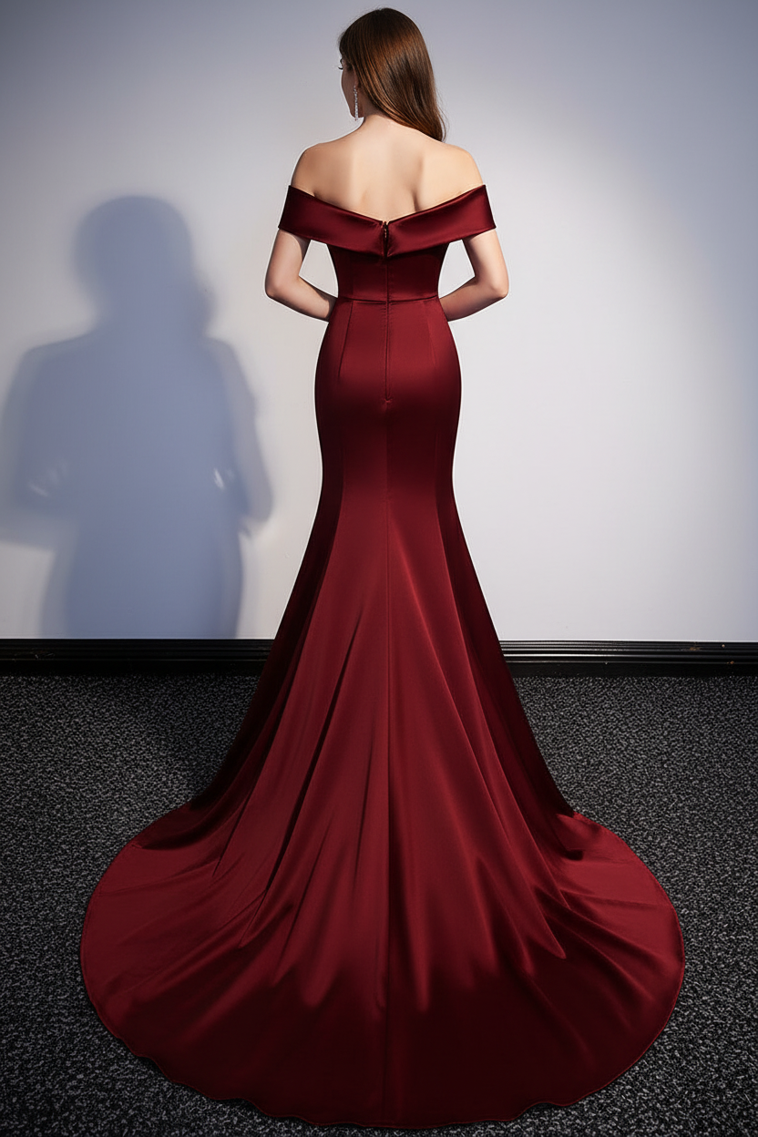 Wine red fishtail mermaid dress back view