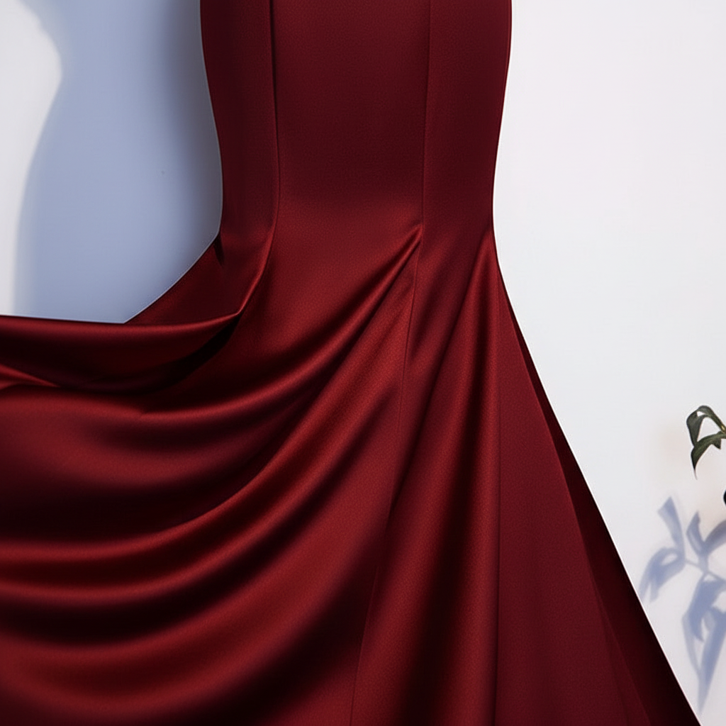 Wine red satin fabric detail